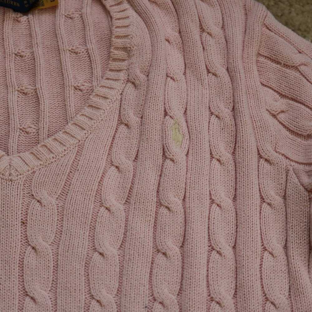 Polo by Ralph Lauren Pale Pink Cable-Knit V-Neck Sweater - Picture 2 of 3